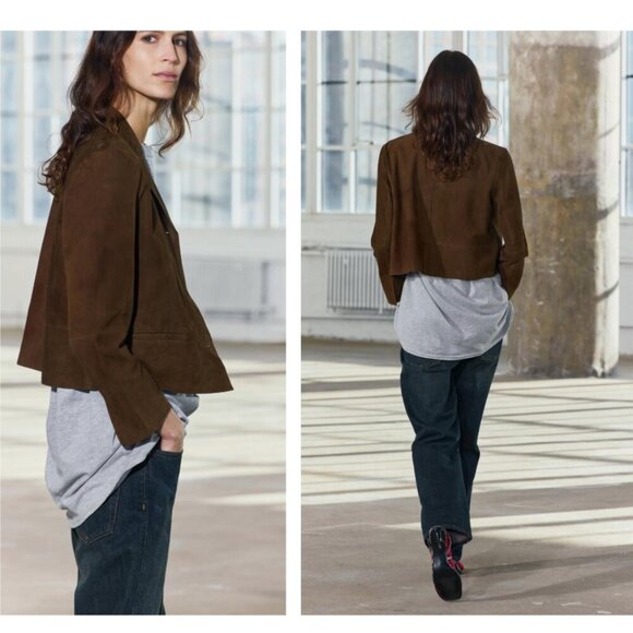 NEW Zara | Suede Leather Button-down Blazer In Black - Picture 11 of 15